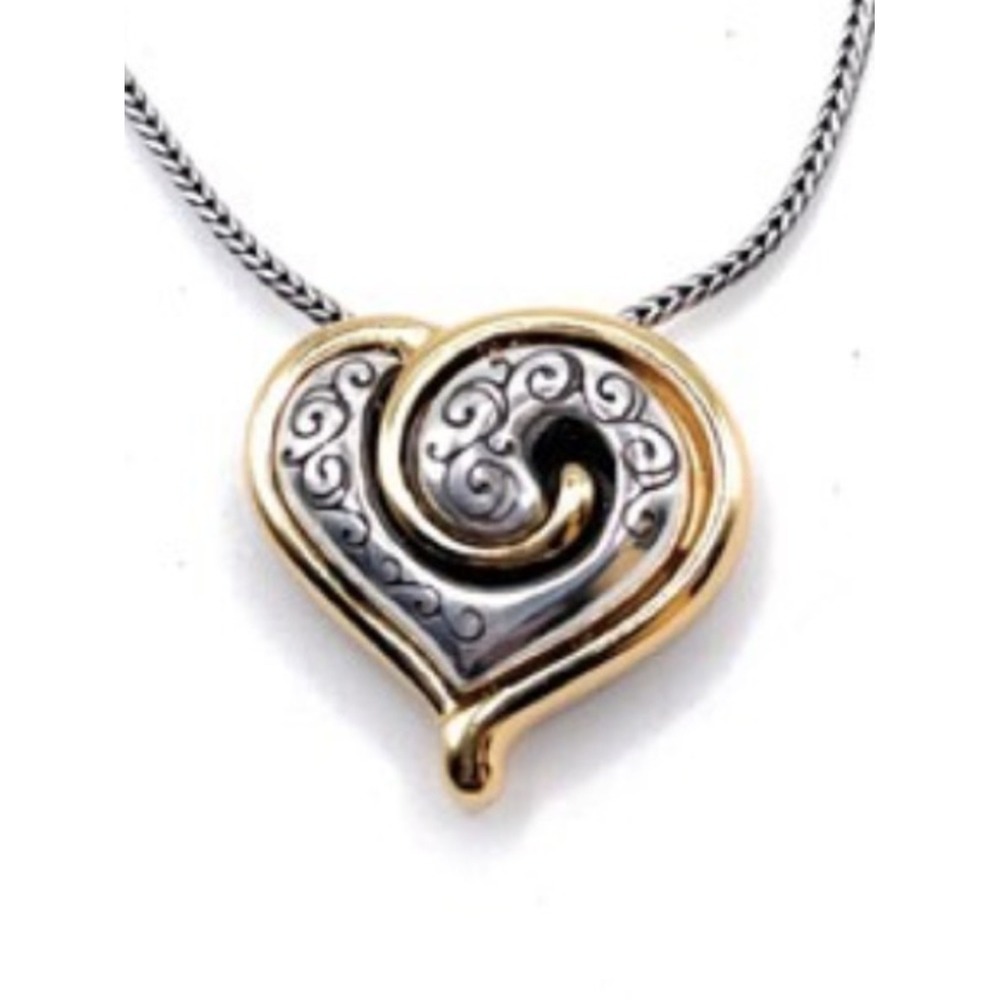 Brighton Necklace swirl heart reversible puffed pendant Silver Gold Tone women's